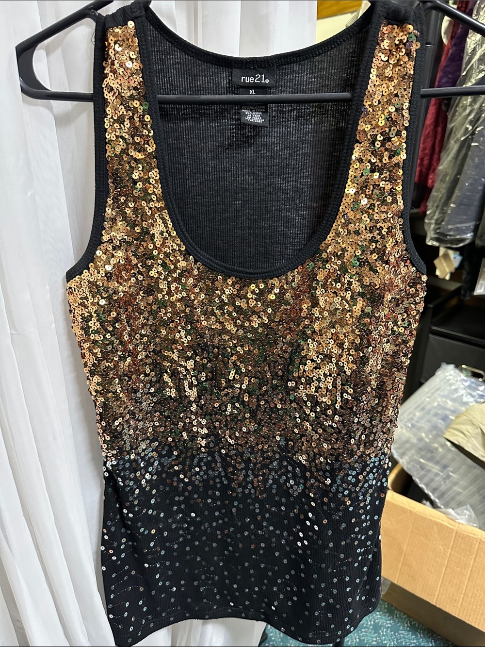 Rue21 Black Tank with Gold Sequin Ombre